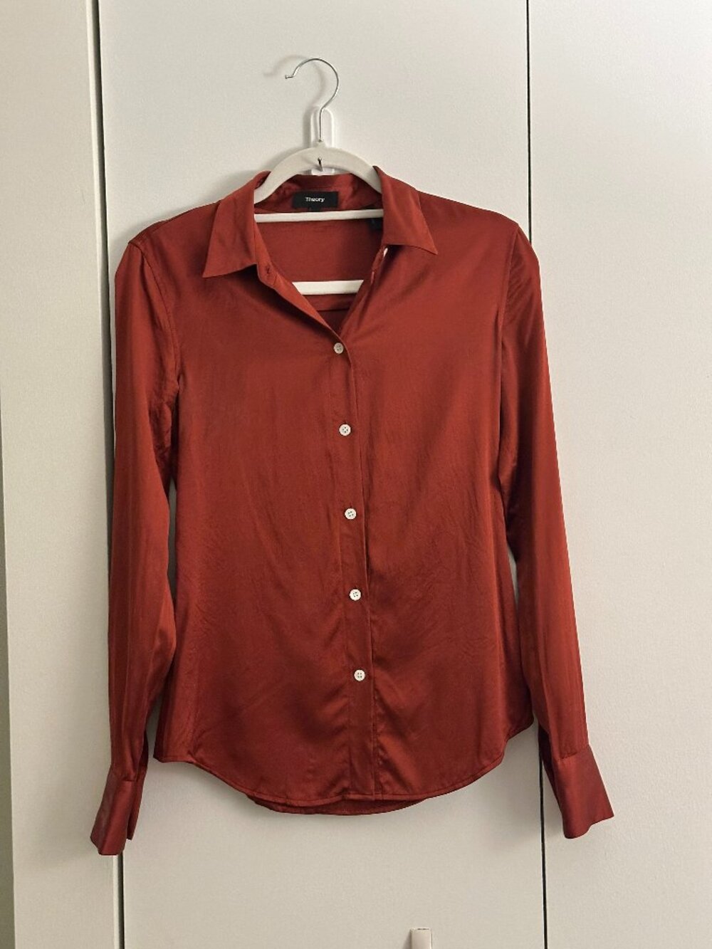 Theory Minimalist Fluid Silk Blouse in Persimmon - Size P (US Size 0 to 2)